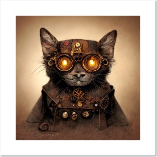 Steampunk cat looking funky in her goggles and armour. Posters and Art